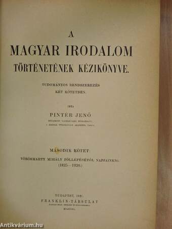 A magyar irodalom történetének kézikönyve I-II.