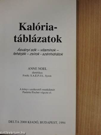 Kalóriatáblázatok