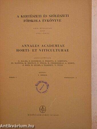 A kertészeti és szőlészeti főiskola évkönyve 1958