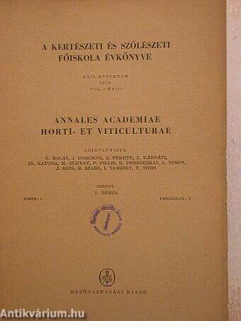 A kertészeti és szőlészeti főiskola évkönyve 1958