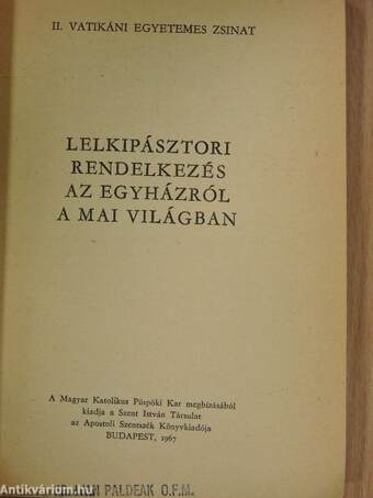 Lelkipásztori rendelkezés az egyházról a mai világban