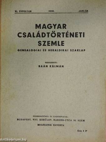 Magyar Családtörténeti Szemle 1940. (nem teljes évfolyam)