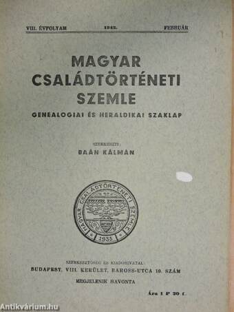 Magyar Családtörténeti Szemle 1942. (nem teljes évfolyam)