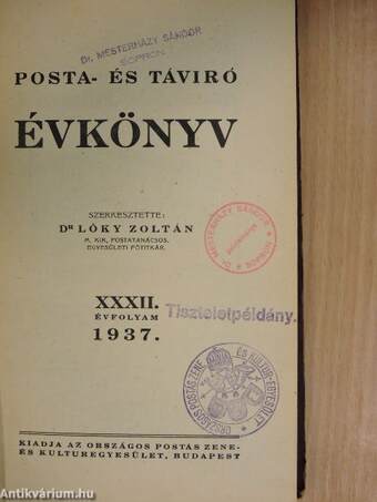 Posta- és táviró évkönyv 1937.