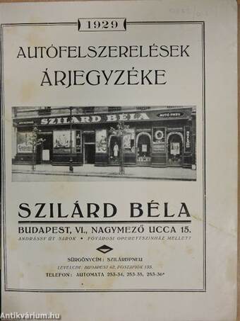 Szilárd autófelszerelés és pneumatik árjegyzék 1929.