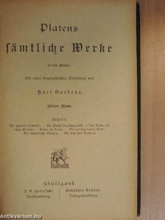 Platens sämtliche Werke in vier Bänden III. (gótbetűs) (töredék)
