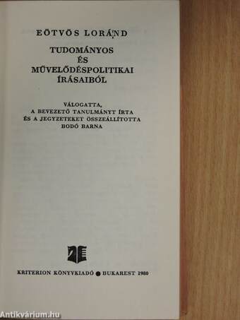 Eötvös Loránd tudományos és művelődéspolitikai írásaiból