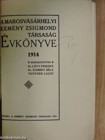 A marosvásárhelyi Kemény Zsigmond Társaság évkönyve 1914