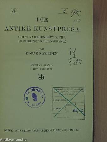 Die antike kunstprosa I-II.