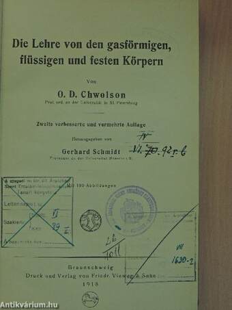 Die Lehre von den gasförmigen, flüssigen und festen Körpern I/2. (töredék)