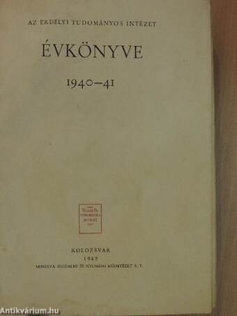 Az Erdélyi Tudományos Intézet évkönyve 1940-1941