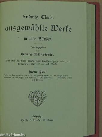 Ludwig Tiecks ausgewählte Werke in vier Bänden 1-2. (gótbetűs) (töredék)