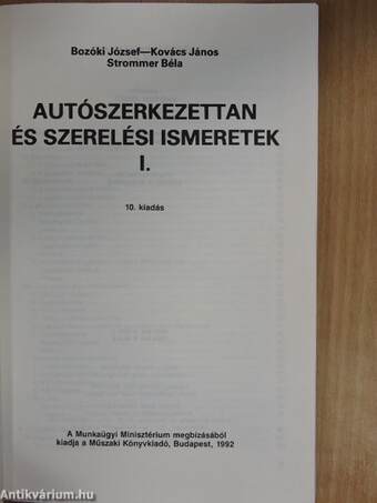 Autószerkezettan és szerelési ismeretek I.