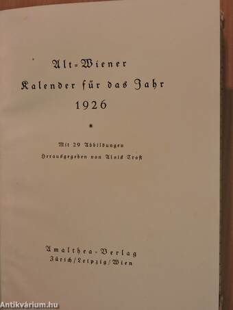 Alt-Wiener Kalender für das Jahr 1926 (gótbetűs)