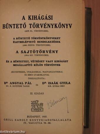 Büntető törvénykönyv II.