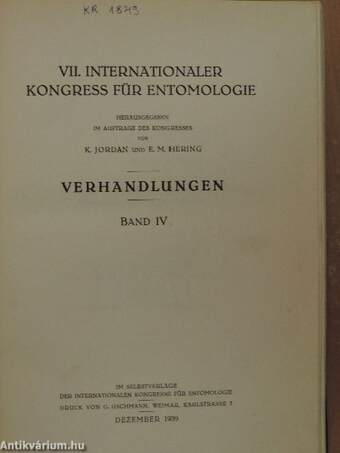 VII. Internationaler Kongress für Entomologie IV.