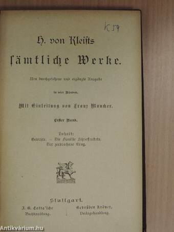 H. von Kleists sämtliche Werke in vier Bänden I. (gótbetűs) (töredék)