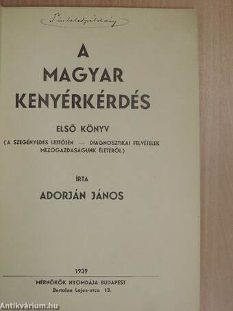 A magyar kenyérkérdés I.