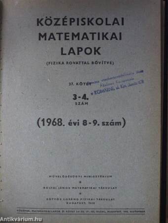 Középiskolai matematikai lapok 1968. január-december