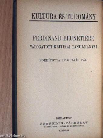 Ferdinand Brunetiére válogatott kritikai tanulmányai