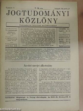 Jogtudományi Közlöny 1949. április 20.