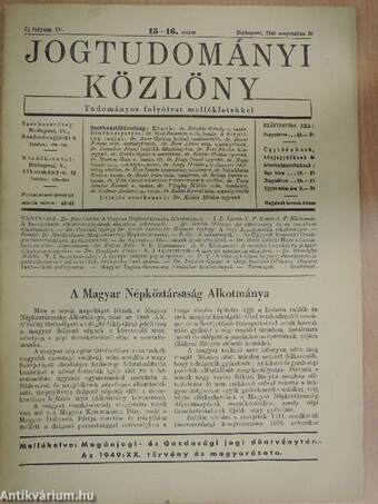 Jogtudományi Közlöny 1949. augusztus 20.