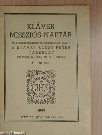 Kláver missziós-naptár 1943.