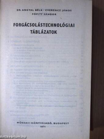 Forgácsolástechnológiai táblázatok