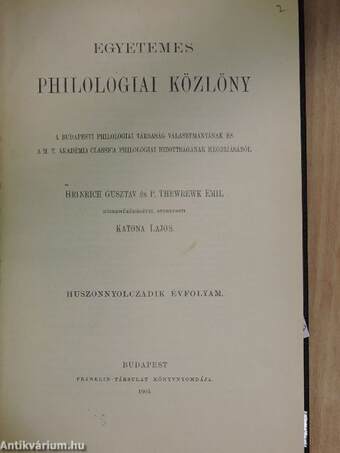 Egyetemes Philologiai Közlöny 1904. (nem teljes évfolyam)