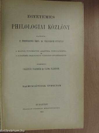 Egyetemes Philologiai Közlöny 1911. január-december