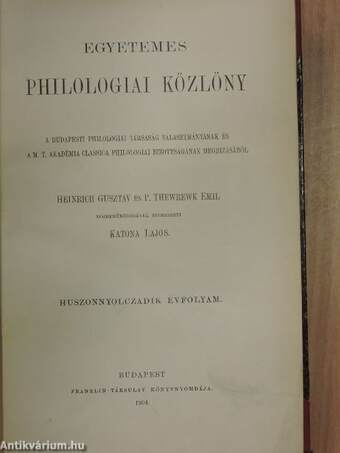 Egyetemes Philologiai Közlöny 1904/1-10.