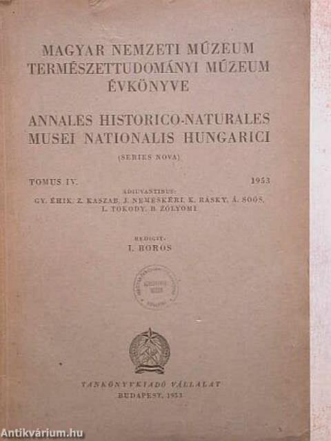 Magyar Nemzeti Múzeum-Természettudományi Múzeum Évkönyve 1953.