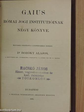 Gaius római jogi institutióinak négy könyve