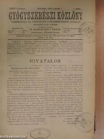 Gyógyszerészi Közlöny 1911. (nem teljes évfolyam)