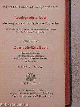 Langenscheidts Taschenwörterbuch der englischen und deutschen Sprache II.