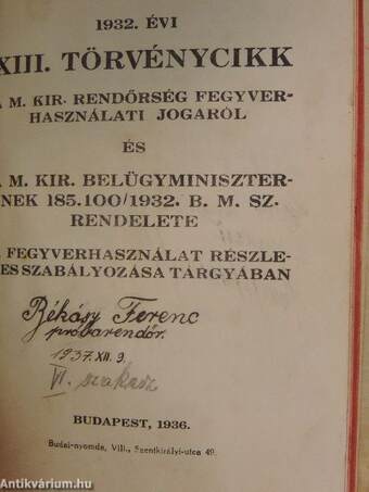 A közlekedés rendőri tananyaga/1932. évi XIII. törvénycikk/Rendőrvizsgára felkészítő tananyag