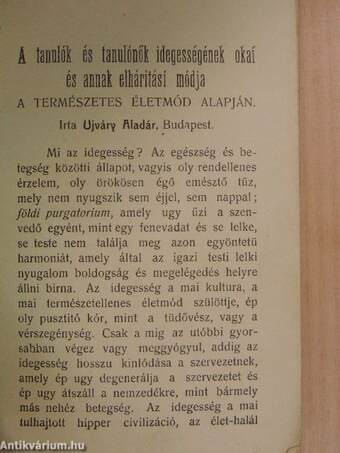 A tanulók és tanulónők idegességének okai és annak elháritási módja a természetes életmód alapján