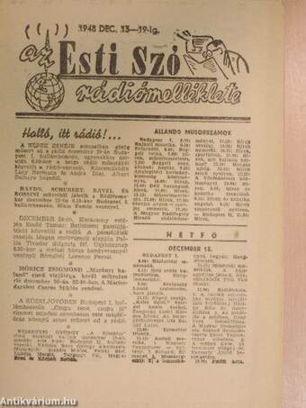 Az Esti Szó rádiómelléklete 1948. dec. 13-19-ig.
