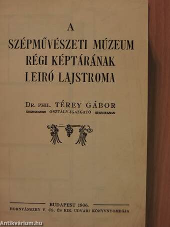 A Szépművészeti Múzeum régi képtárának leiró lajstroma