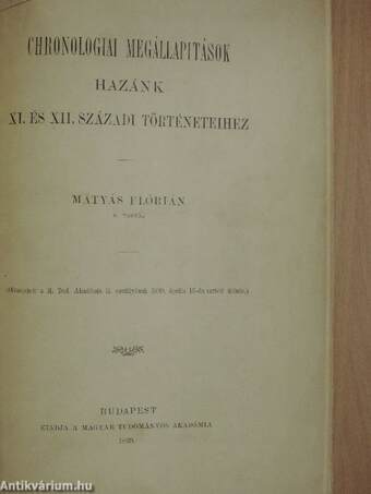 Chronologiai megállapitások hazánk XI. és XII. századi történeteihez