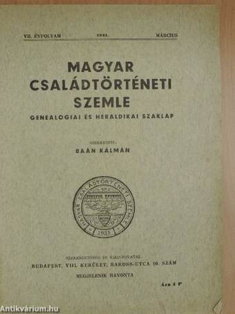 Magyar Családtörténeti Szemle 1941. március