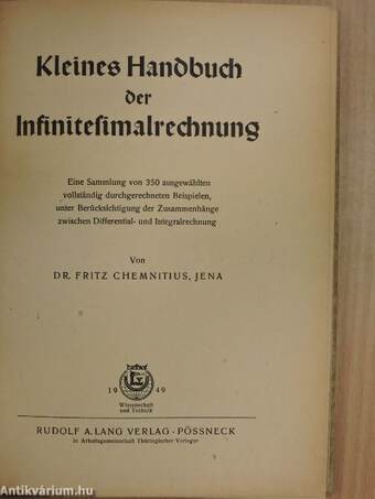 Kleines Handbuch der Infinitesimalrechnung