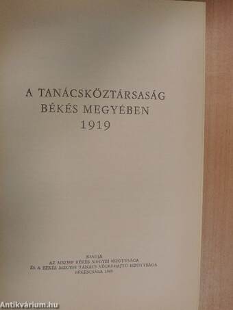 A Tanácsköztársaság Békés megyében 1919