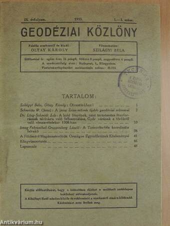 Geodéziai Közlöny 1933/1-3.
