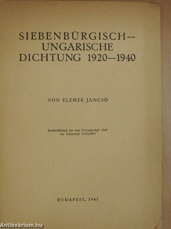 Siebenbürgisch-Ungarische Dichtung 1920-1940