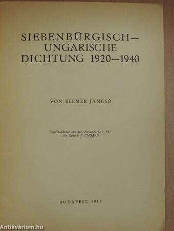 Siebenbürgisch-Ungarische Dichtung 1920-1940