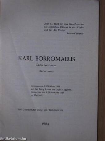 Karl Borromaeus/Carlo Borromeo/Buonromeo 1538-1584