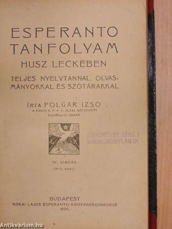 Esperanto tanfolyam husz leckében