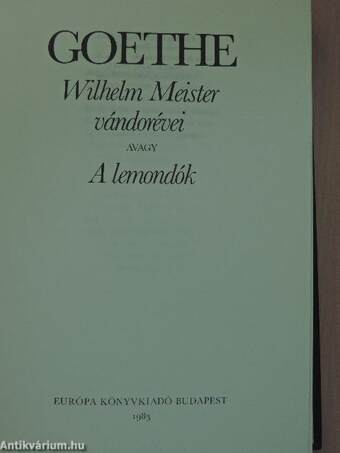 Wilhelm Meister vándorévei avagy A lemondók