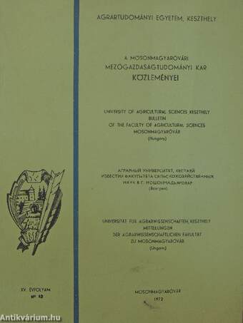 A Mosonmagyaróvári Mezőgazdaságtudományi Kar Közleményei 1972/12